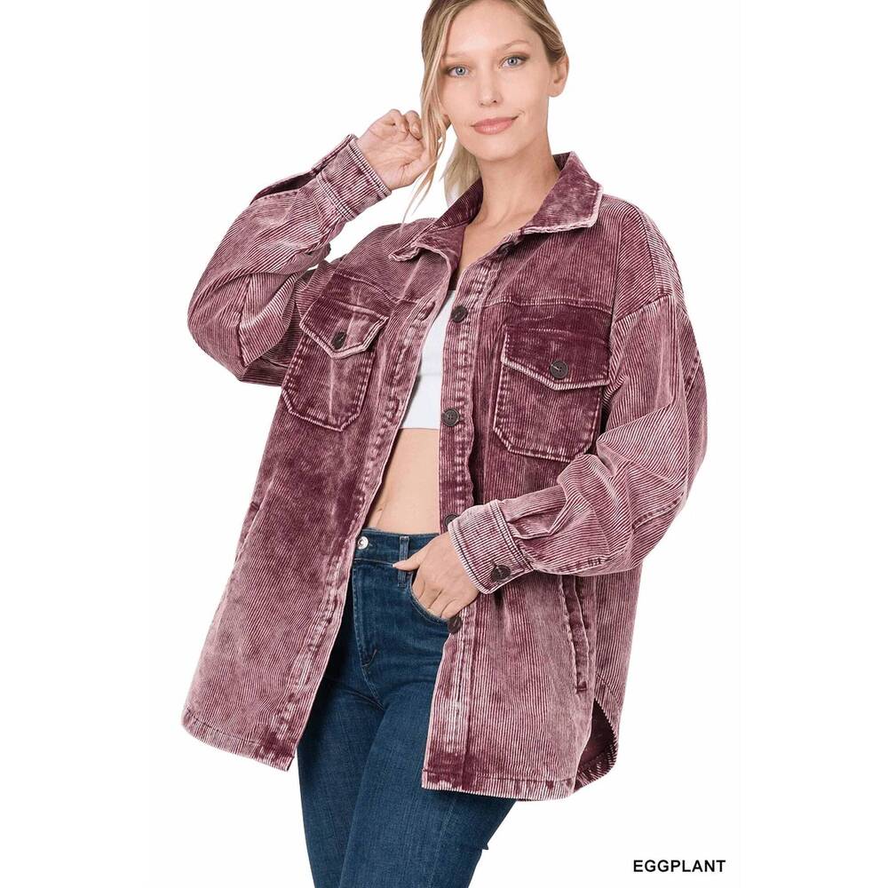 NEW ZENANA vintage vibes shacket in eggplant